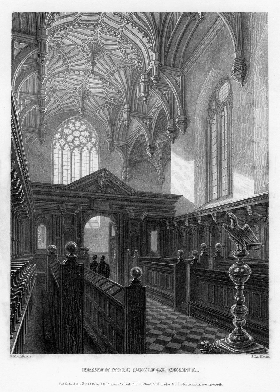Brazen Nose Brasenose College Chapel, Oxford University, 1835. av John Le Keux