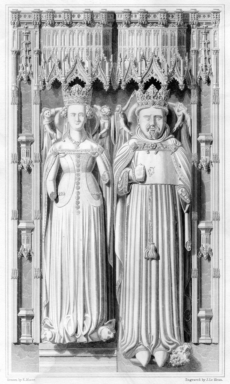 Skulptur av Henry IV og hans dronning Joan av Navarre i Canterbury katedral, 1826 av John Le Keux