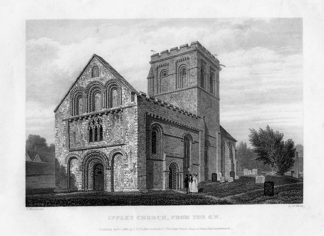 Iffley Church fra sør-vest, Oxfordford, 1834. av John Le Keux
