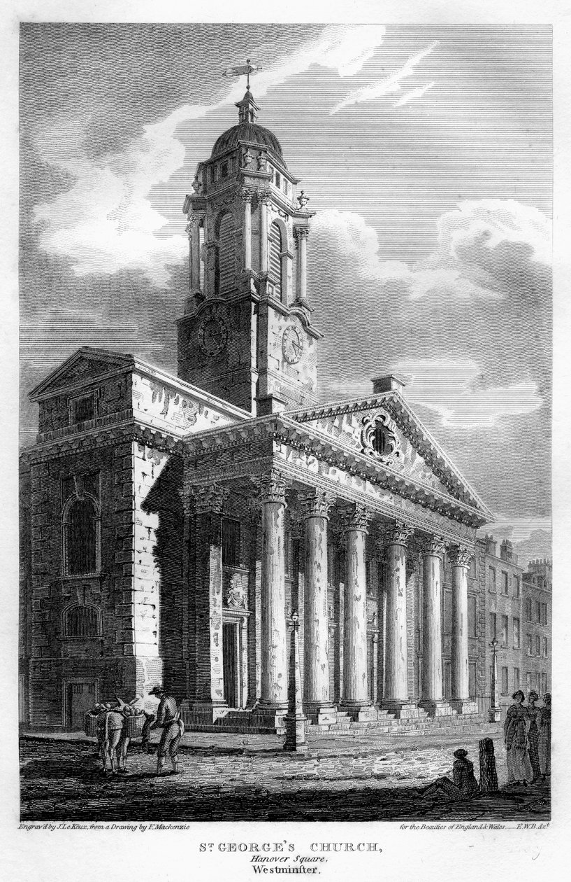 St Georges Church, Hanover Square, Westminster, London, 1810. av John Le Keux