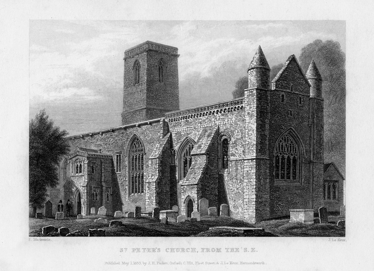 St Peters Church, fra sørøst, Oxford, 1833. av John Le Keux