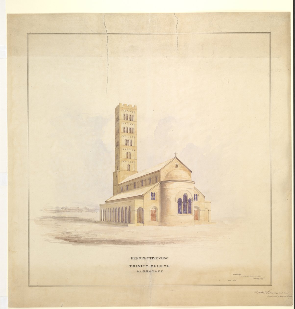 Trinity Church, Kurrachee (Karachi), september 1856 (akvarell på papir) av John Le Mesurier
