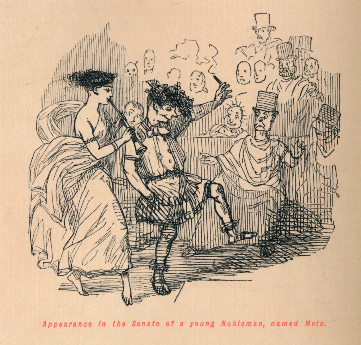 Opptreden i senatet til en ung adelsmann, kalt Meto, 1852 av John Leech