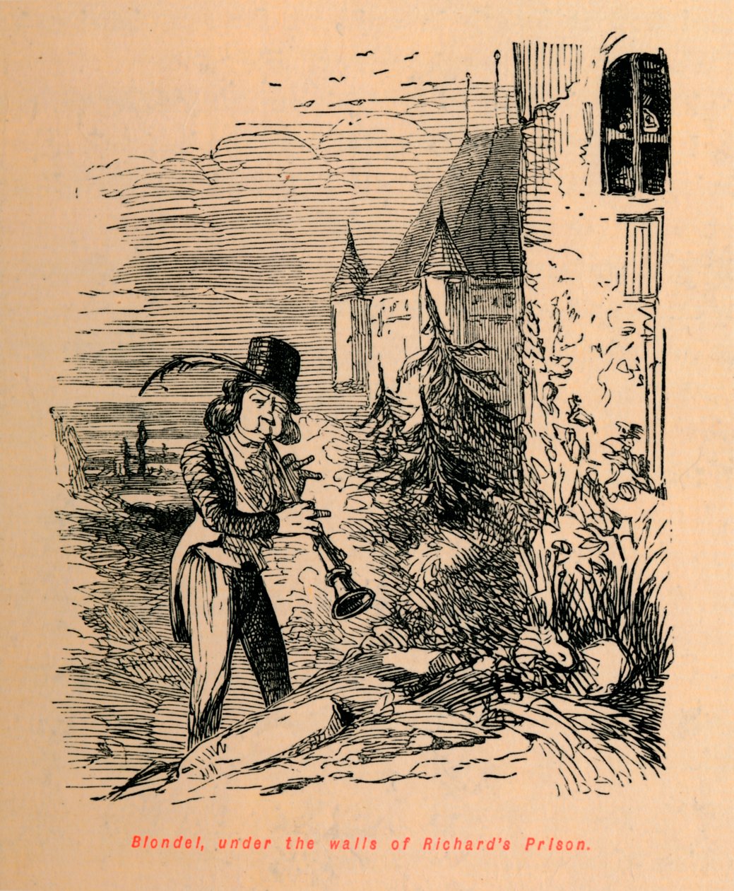 Blondel, under veggene til Richards Prison, c1860, c1860 av John Leech