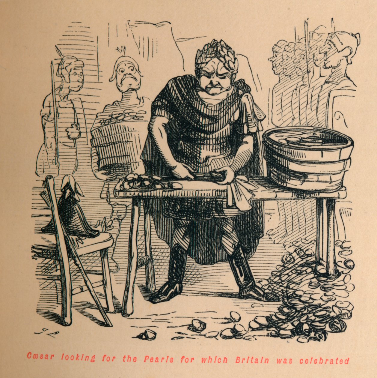 Caesar leter etter perlene som Storbritannia ble feiret for, c1860, c1860. av John Leech