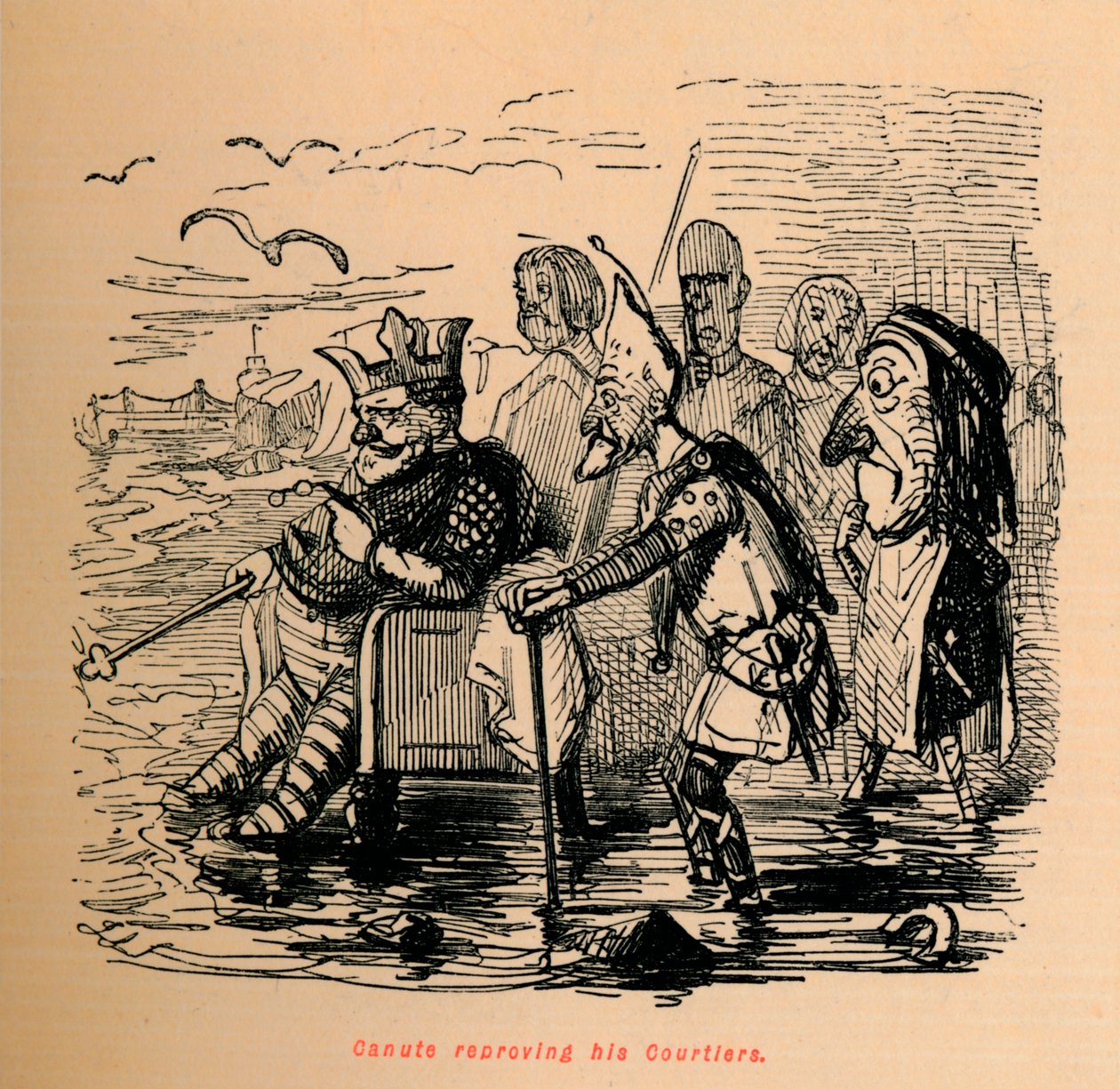 Knud som irettesetter sine hoffmenn, c1860, c1860 av John Leech
