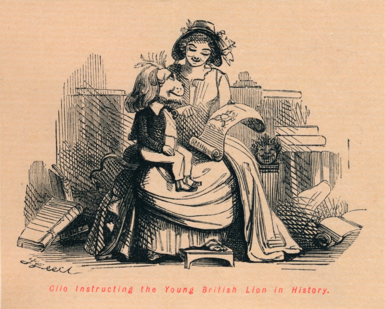 Clio instruerer den unge britiske løven i historie, c1860, c1860 av John Leech