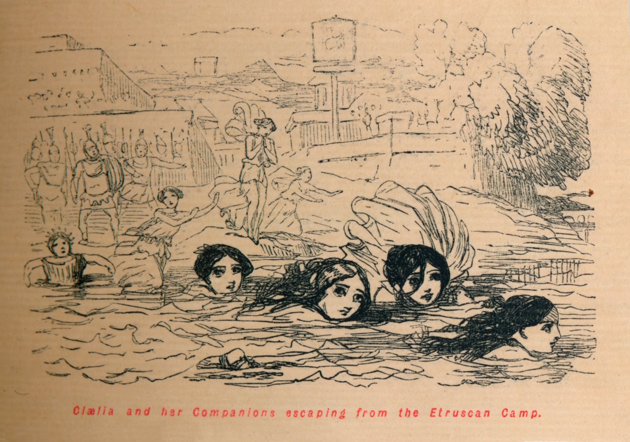 Cloelia og følgesvennene hennes rømte fra den etruskiske leiren, 1852 av John Leech