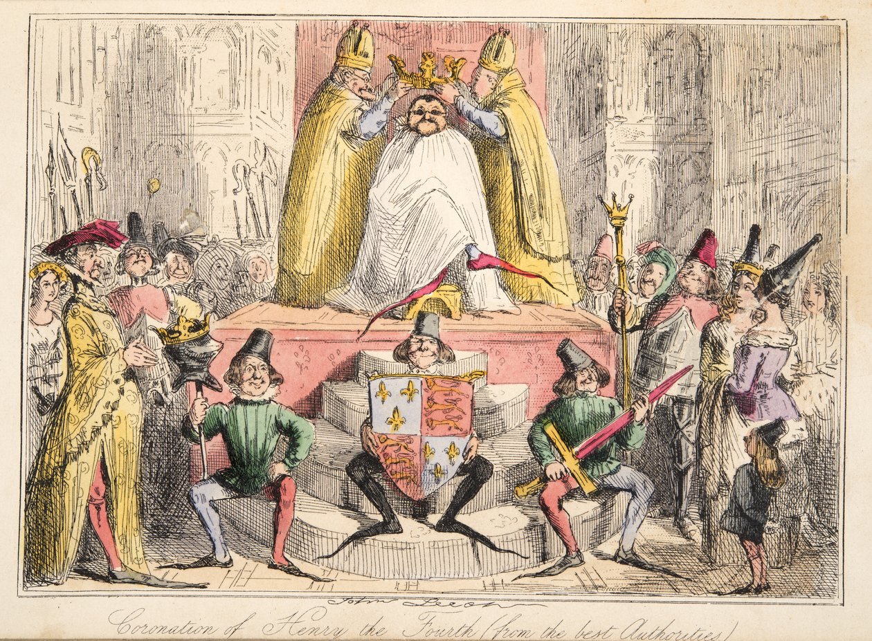 Kroningen av Henrik IV. (fra de beste myndighetene), fra The Comic History of England, pub. 1864 (håndfarget etsning) av John Leech