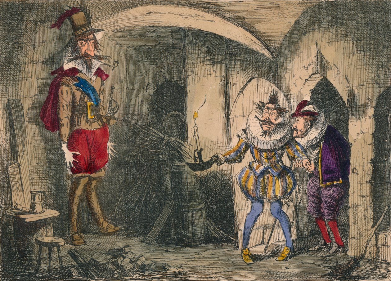 Oppdagelsen av Guido Fawkes av Suffolk og Mounteagle, 1850 av John Leech