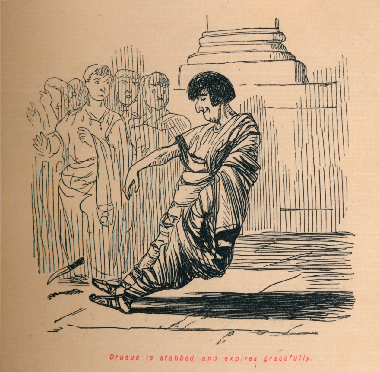 Drusus blir knivstukket, og utløper grasiøst, 1852 av John Leech