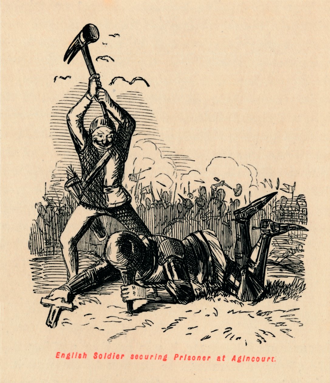 Engelsk soldat som sikrer fangen ved Agincourt, c1860, c1860 av John Leech