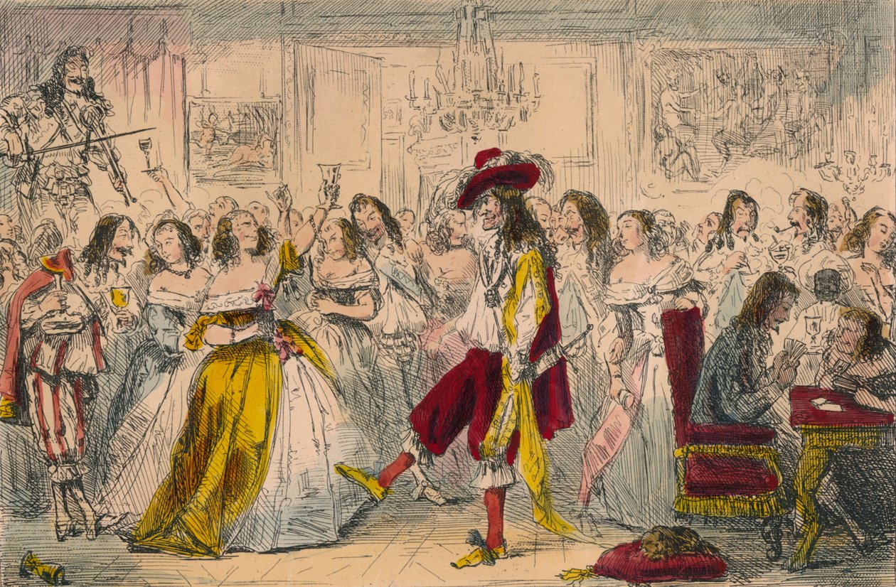 Evening Party - Time of Charles II, 1850 av John Leech