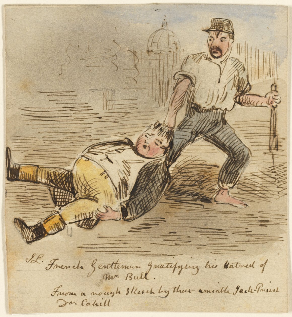Fransk Gentleman tilfredsstiller sitt hat mot Mr. Bull av John Leech
