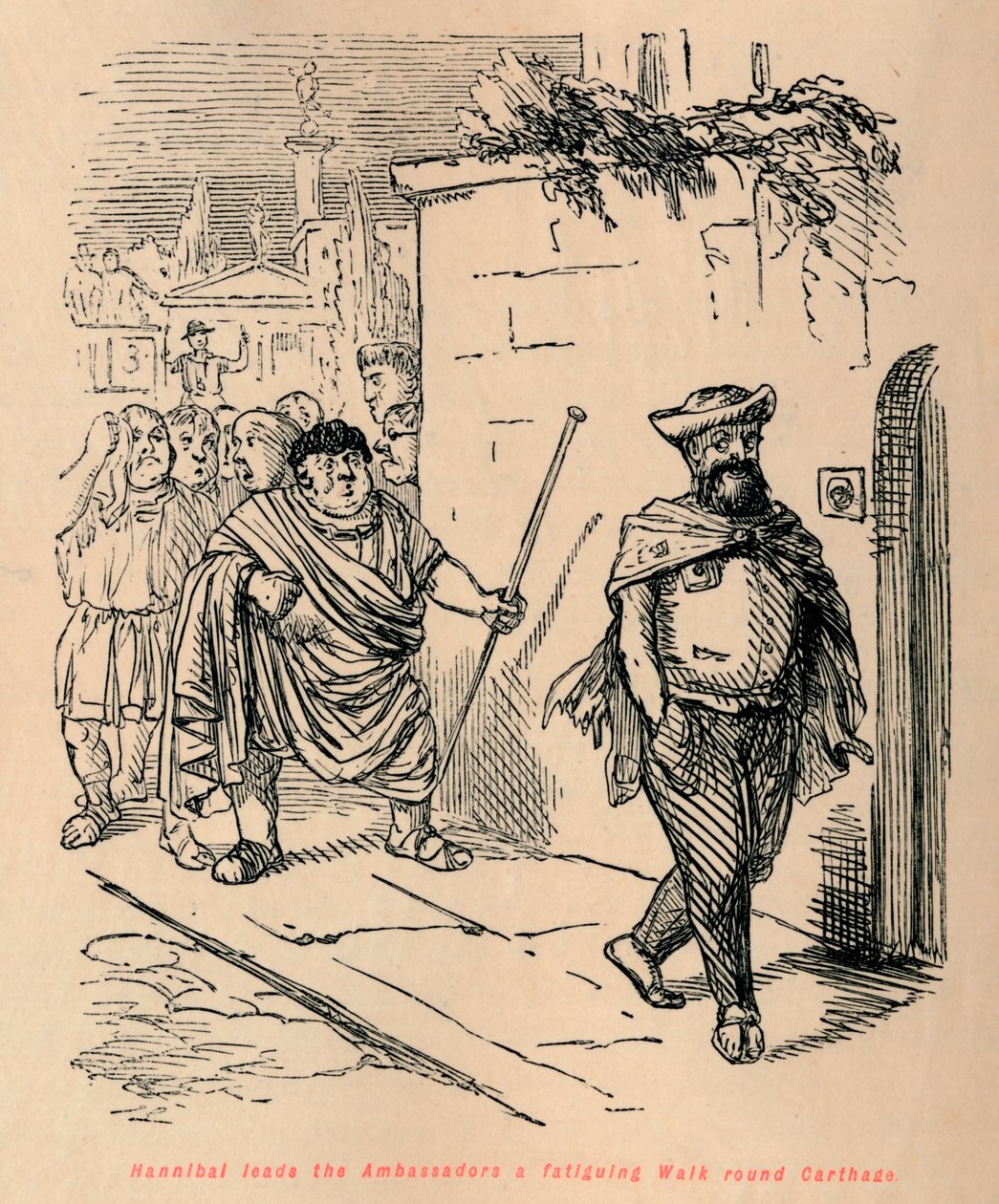 Hannibal leder ambassadørene en slitsom spasertur rundt Kartago, 1852 av John Leech