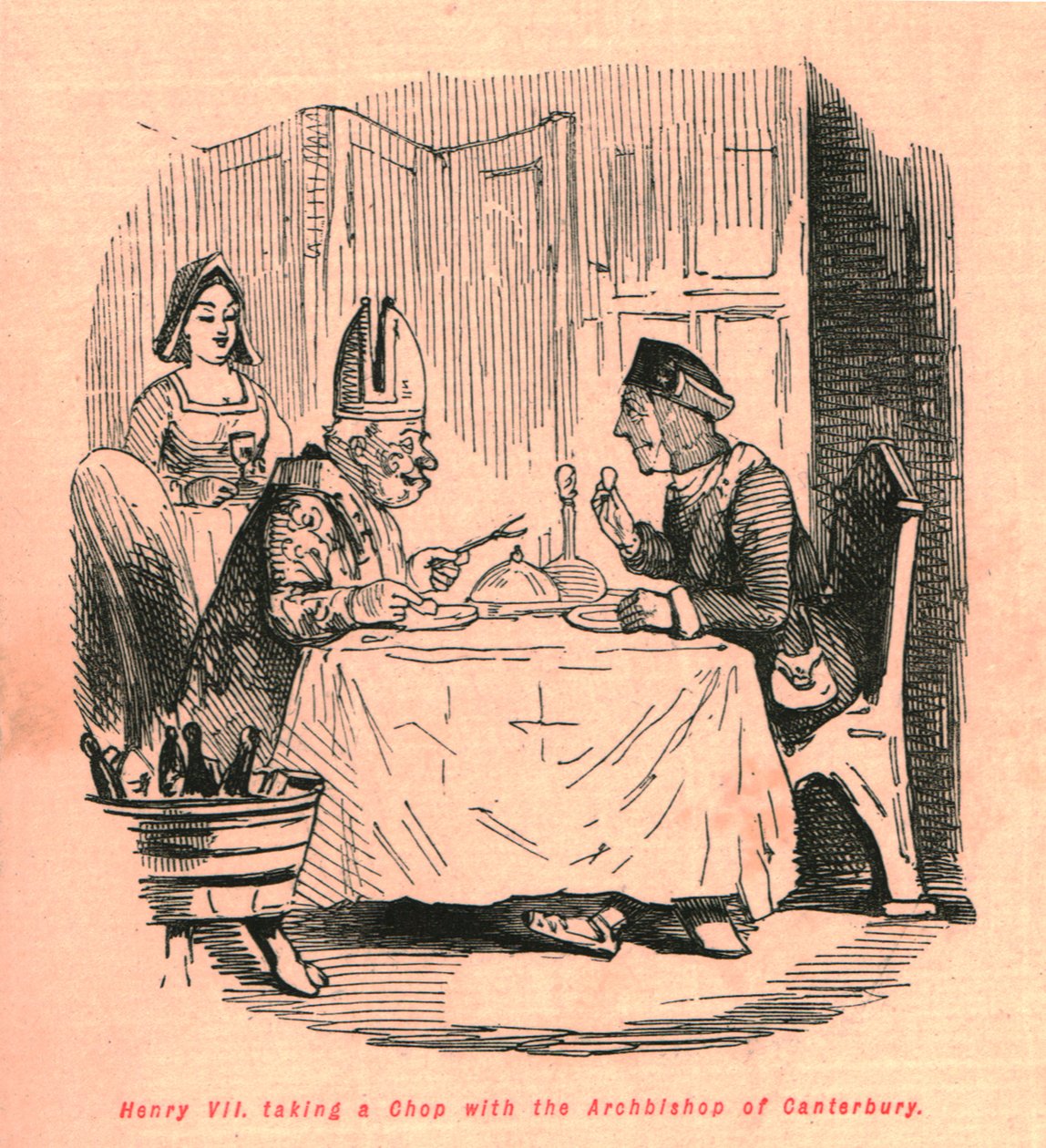 Henry VII tar en kotelett med erkebiskopen av Canterbury, 1897. av John Leech
