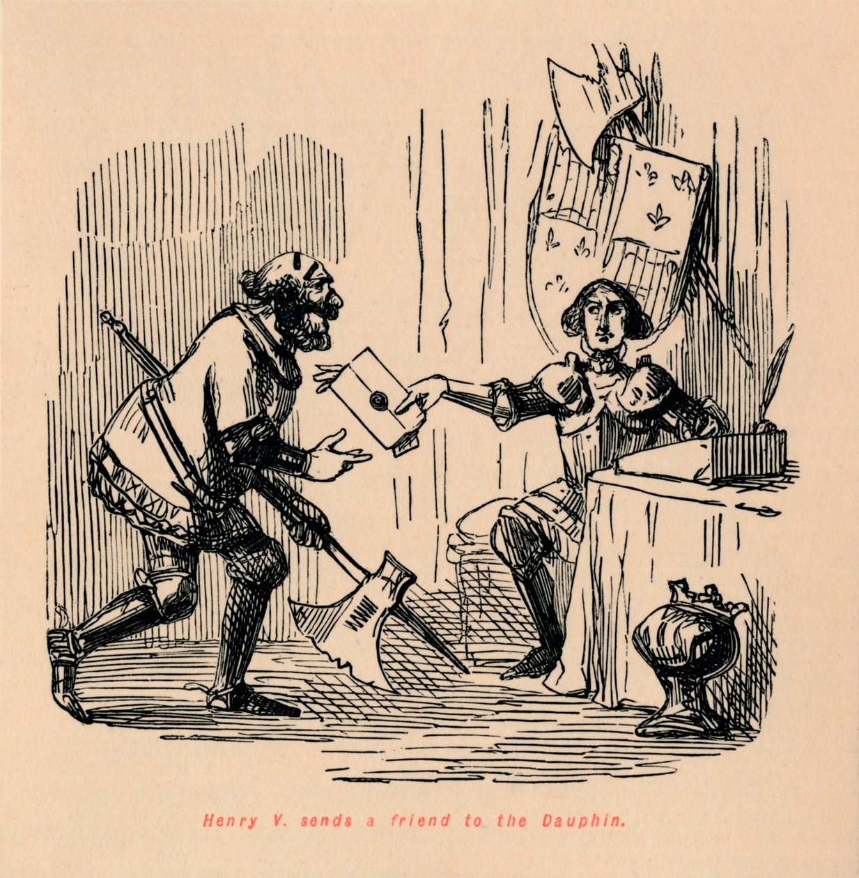Henry V. sender en venn til Dauphin, c1860, c1860 av John Leech