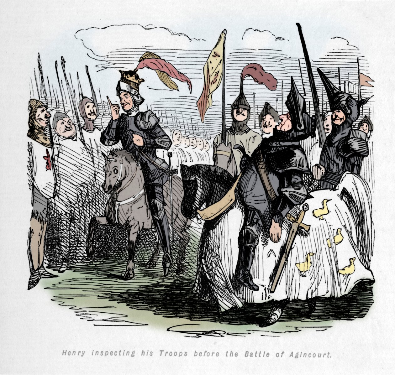 Henry inspiserer troppene sine før slaget ved Agincourt, c1860, c1860 av John Leech
