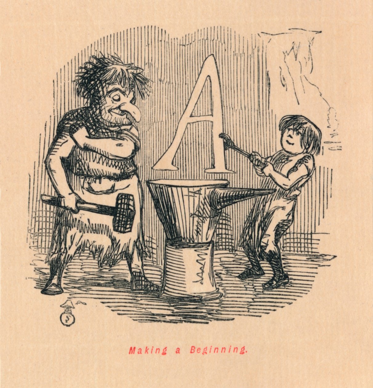 Making a Beginning, c1860, 1860 av John Leech