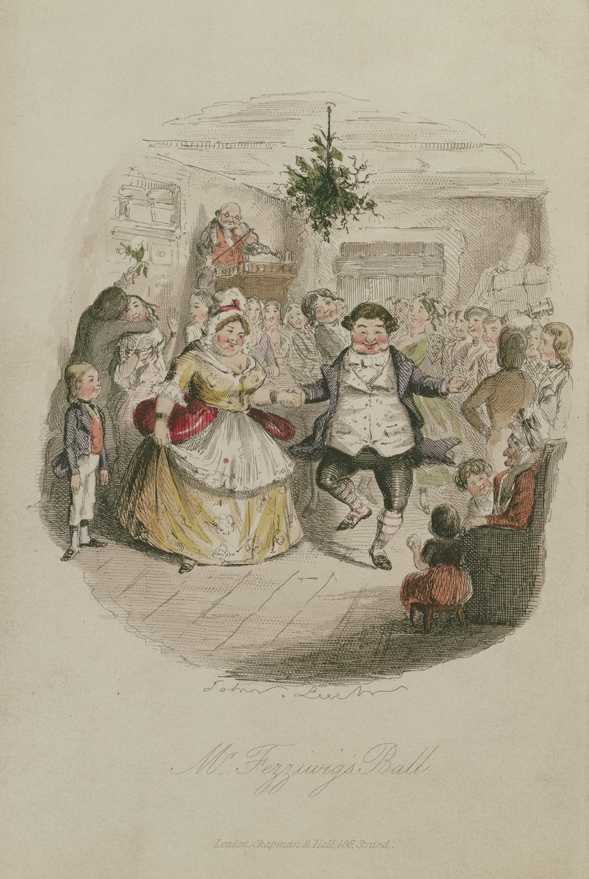 Mr Fezzywigs Ball, illustrasjon fra A Christmas Carol av Charles Dickens (1812-1870), pub.1843 (håndfarget gravering) av John Leech