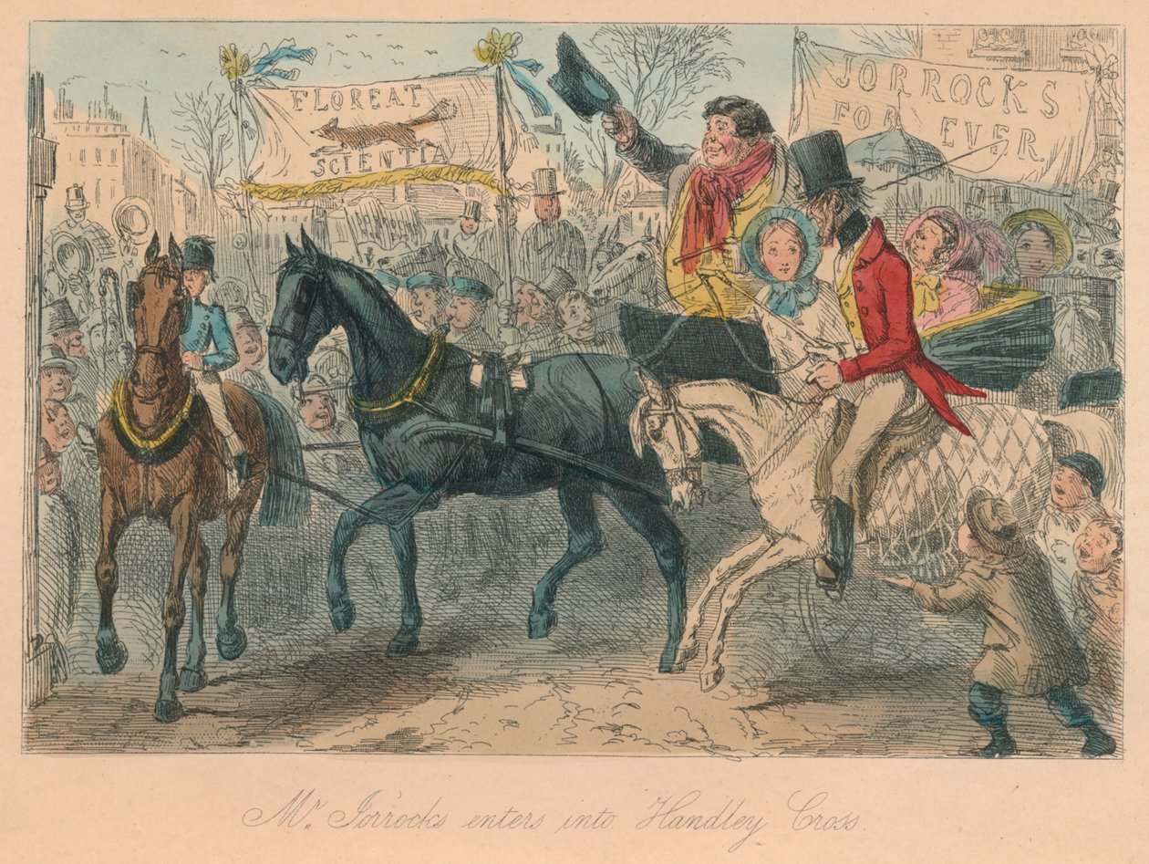 Mr. Jorrocks går inn i Handley Cross, 1854 av John Leech