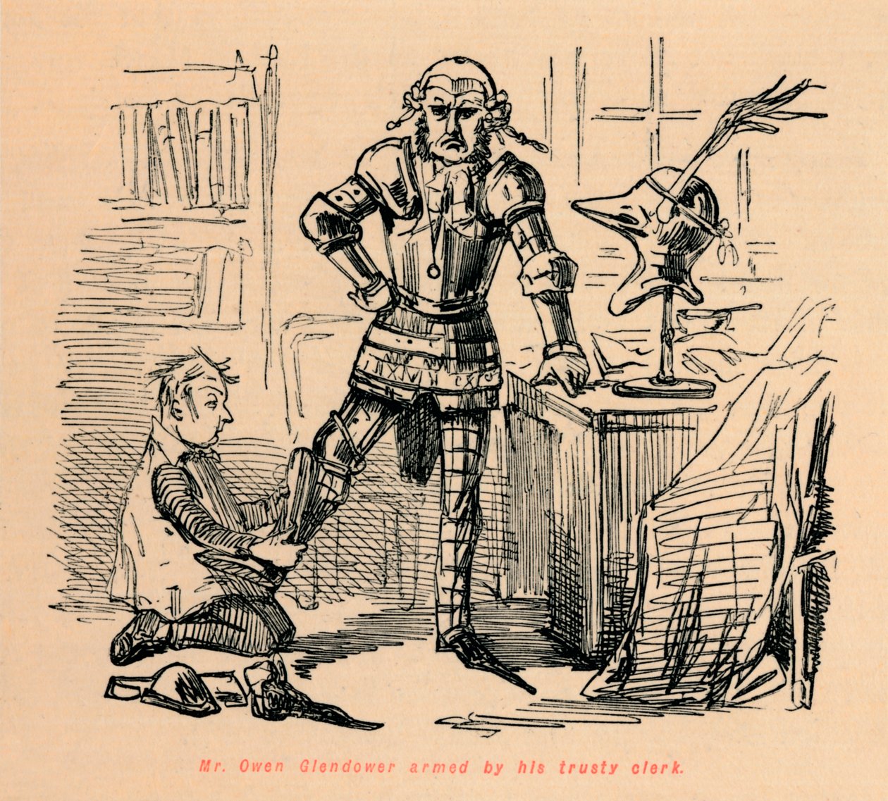Mr. Owen Glendower bevæpnet av sin trofaste kontorist, c1860, c1860 av John Leech