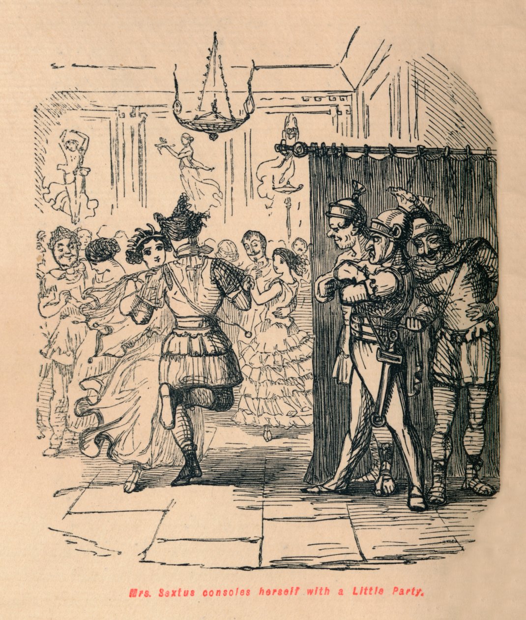 Fru Sextus trøster seg med en liten fest, 1852 av John Leech