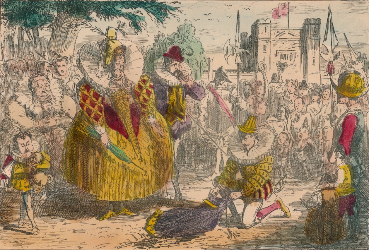 Dronning Elizabeth og Sir Walter Raleigh, 1850 av John Leech