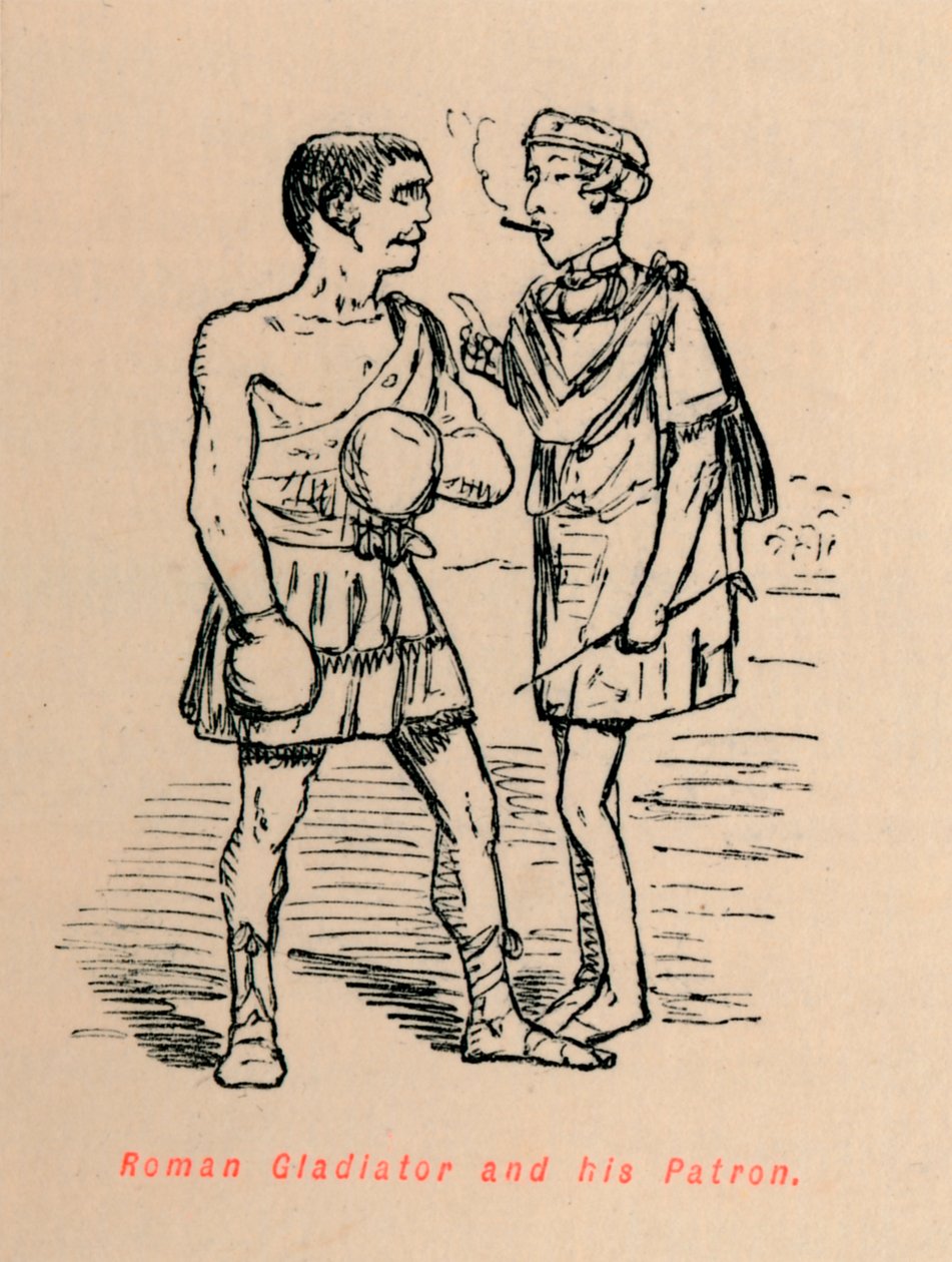Roman Gladiator og hans beskytter, 1852 av John Leech