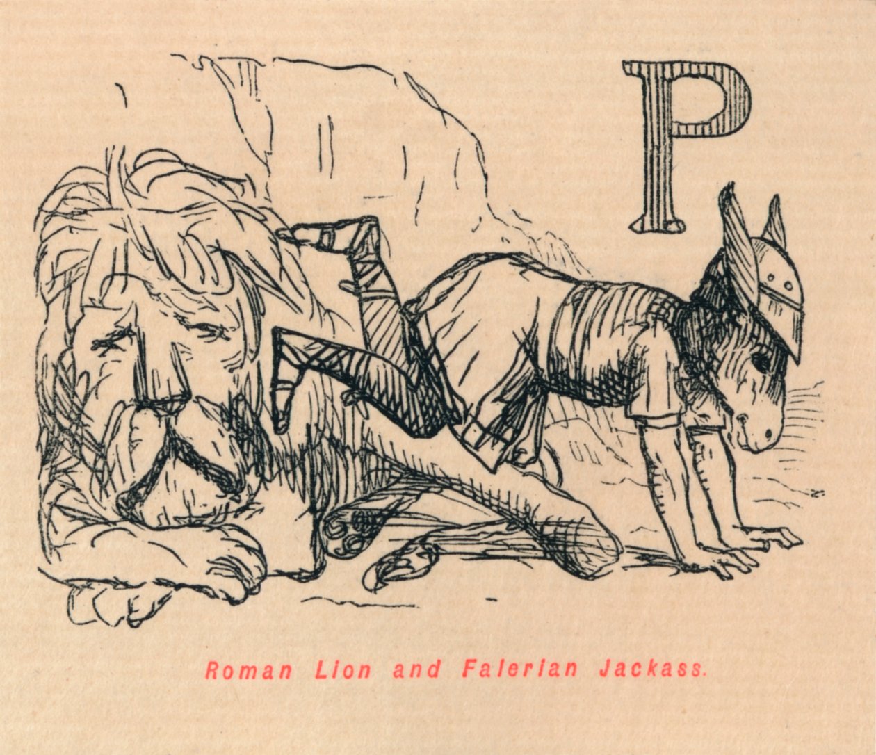 Roman Lion and Falerian Jackass, 1852 av John Leech