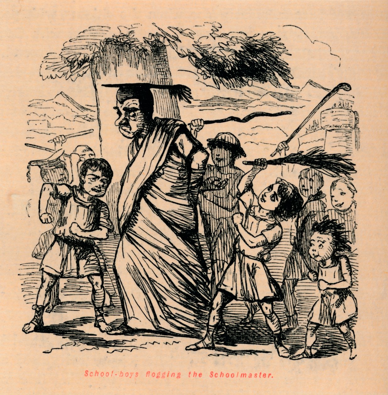 Skolegutter pisket skolemesteren, 1852 av John Leech