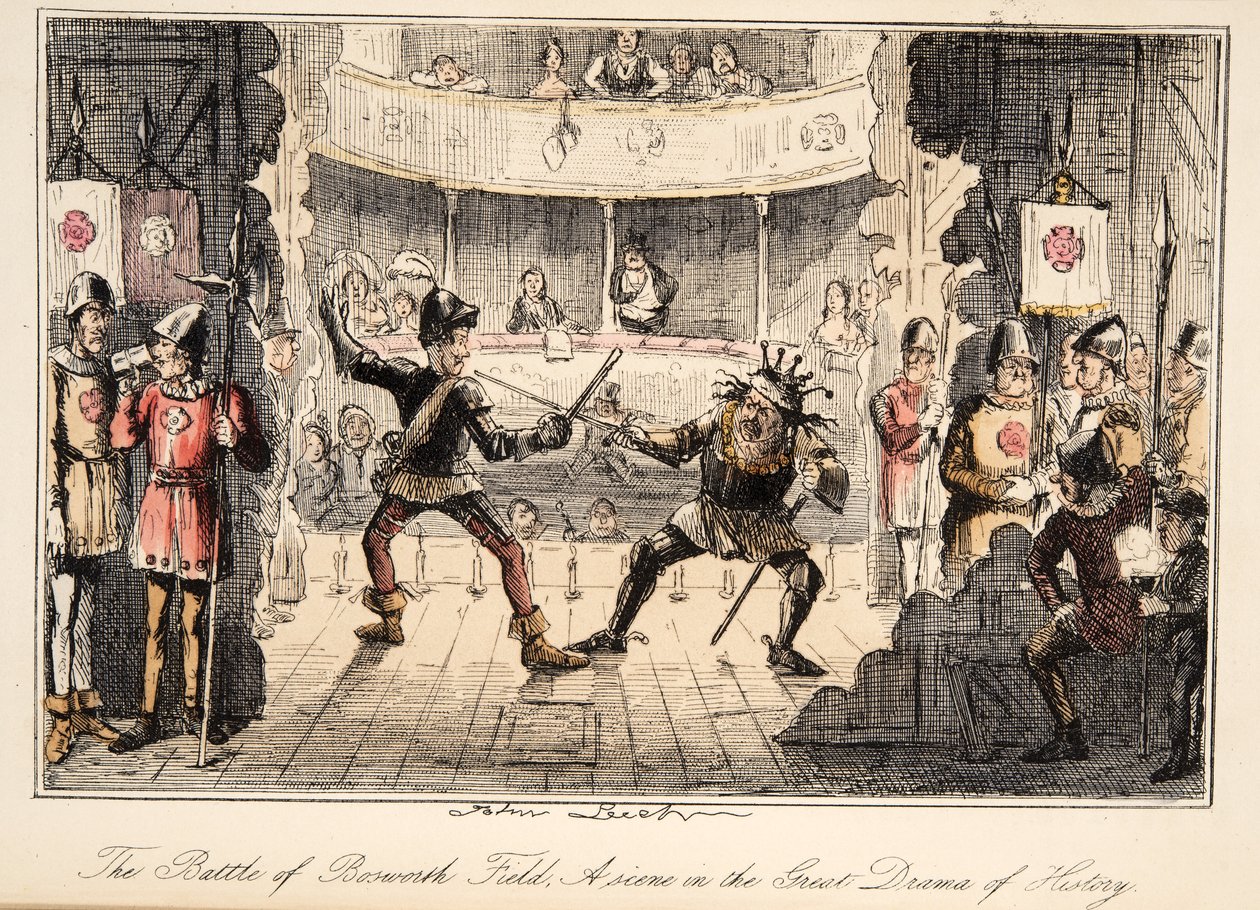 The Battle of Bosworth Field: A Scene from the Great Drama of History, fra The Comic History of England, pub. 1864 (håndfarget etsning) av John Leech