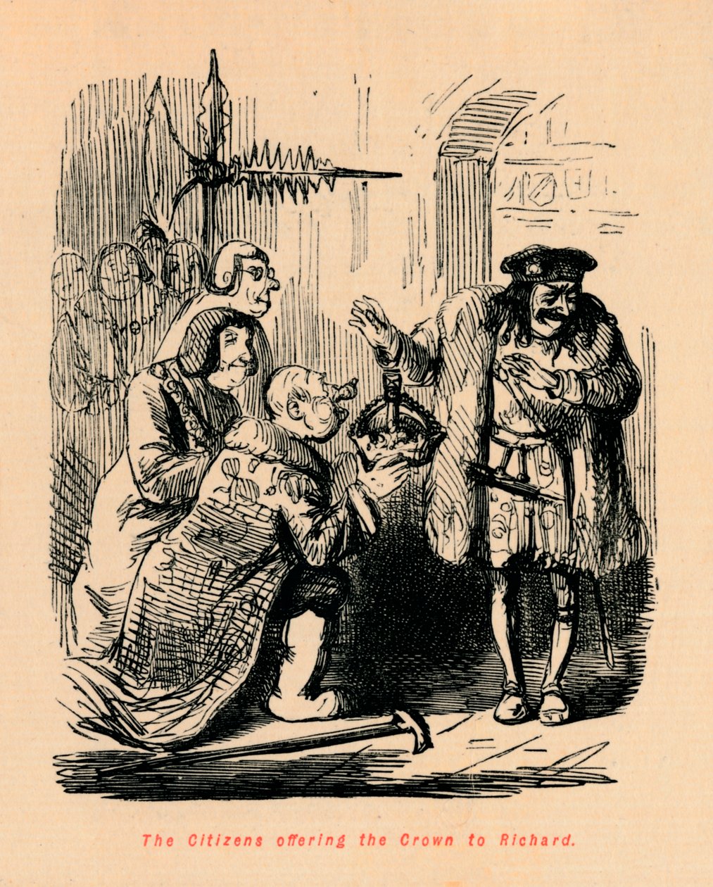 Innbyggerne tilbyr kronen til Richard, av John Leech