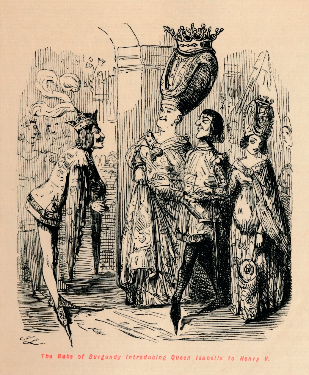 Hertugen av Burgund introduserer dronning Isabella for Henry V, c1860, c1860 av John Leech