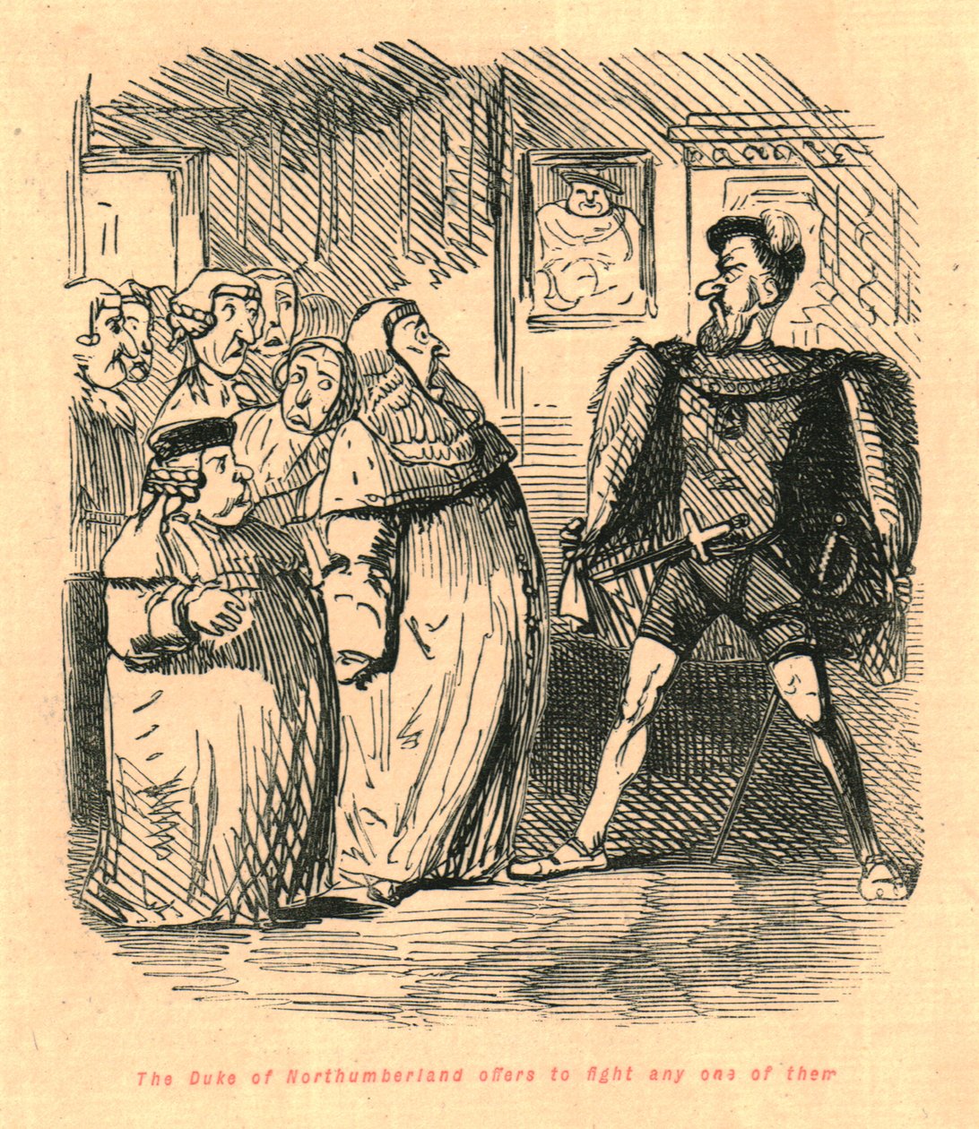 Hertugen av Northumberland tilbyr å kjempe mot en av dem, 1897. av John Leech