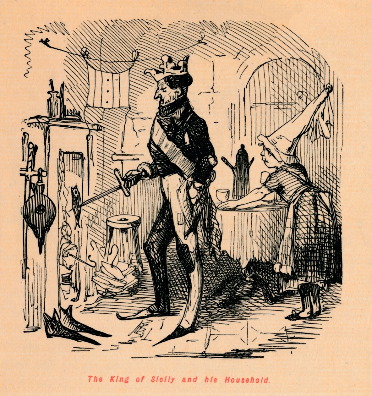 Kongen av Sicilia og hans husstand, av John Leech