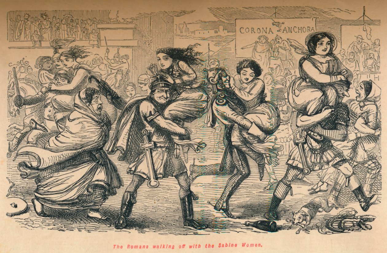 Romerne gikk av med de sabinske kvinnene, 1852 av John Leech