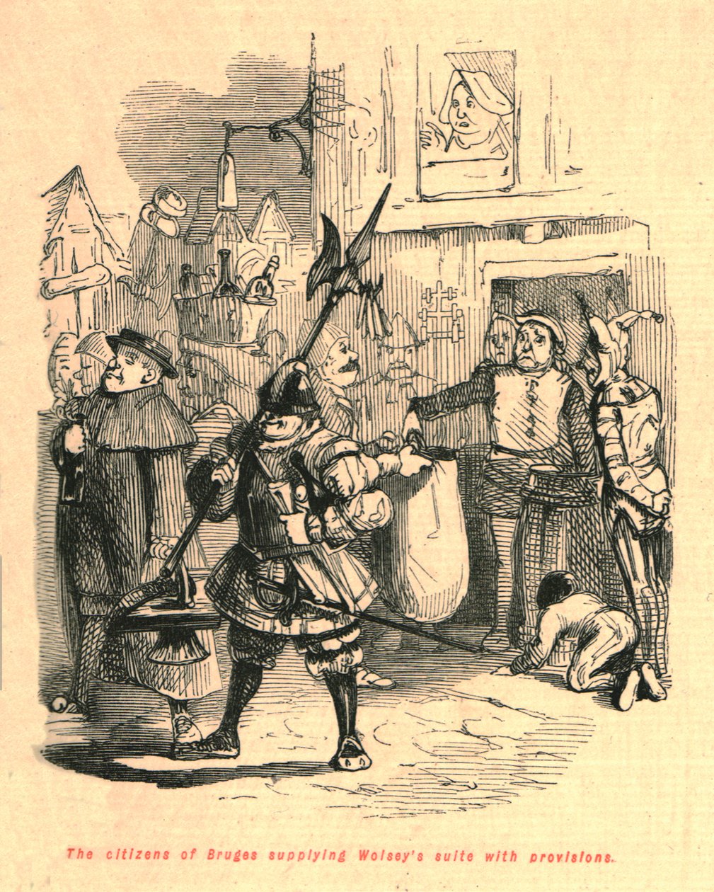 Innbyggerne i Brugge forsynte Wolseys suite med proviant, 1897. av John Leech