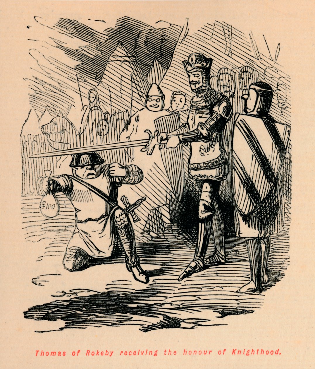 Thomas av Rokeby mottar æren av ridderskap, c1860, c1860 av John Leech