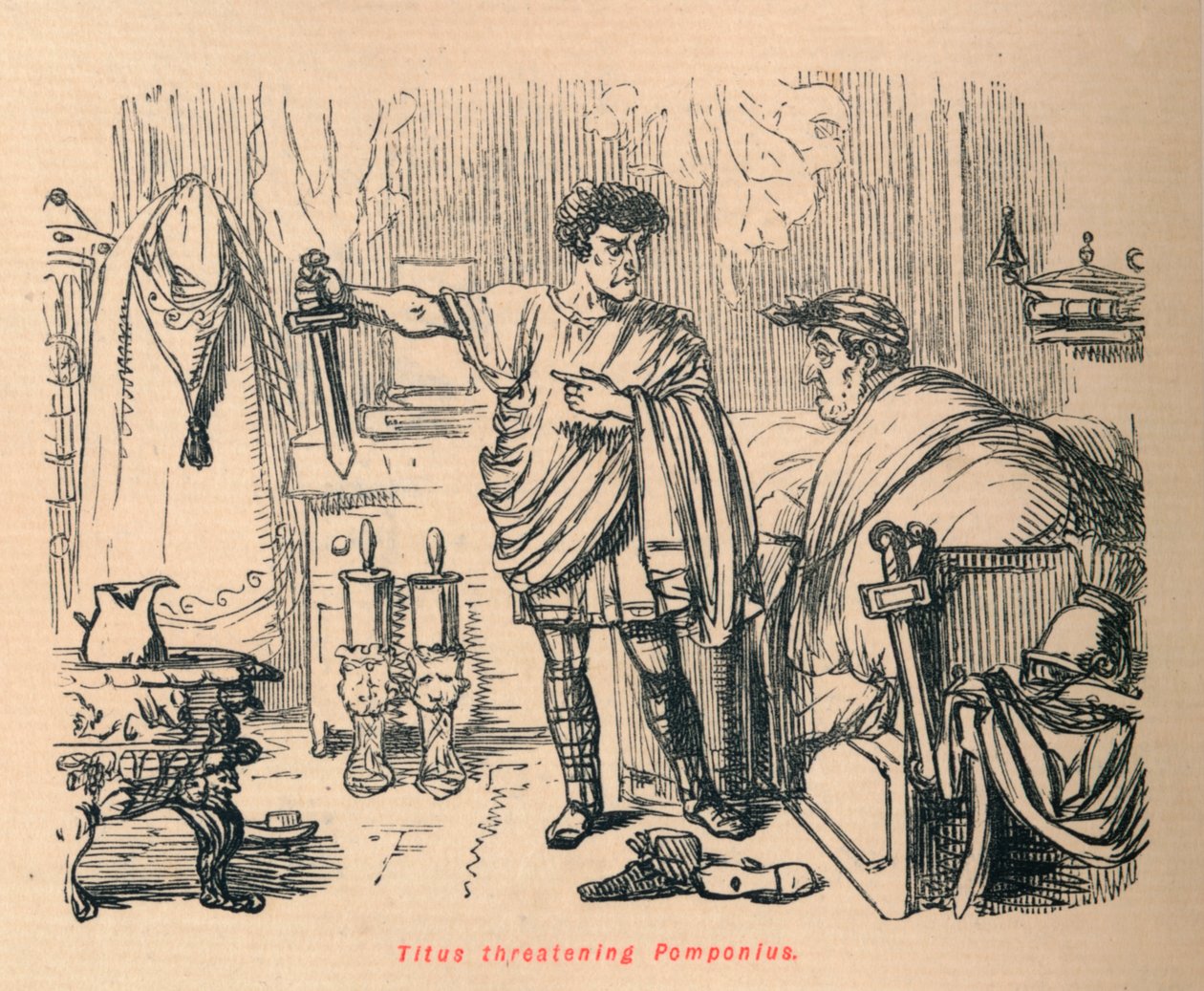 truende Titus Pomponius, 1852 av John Leech