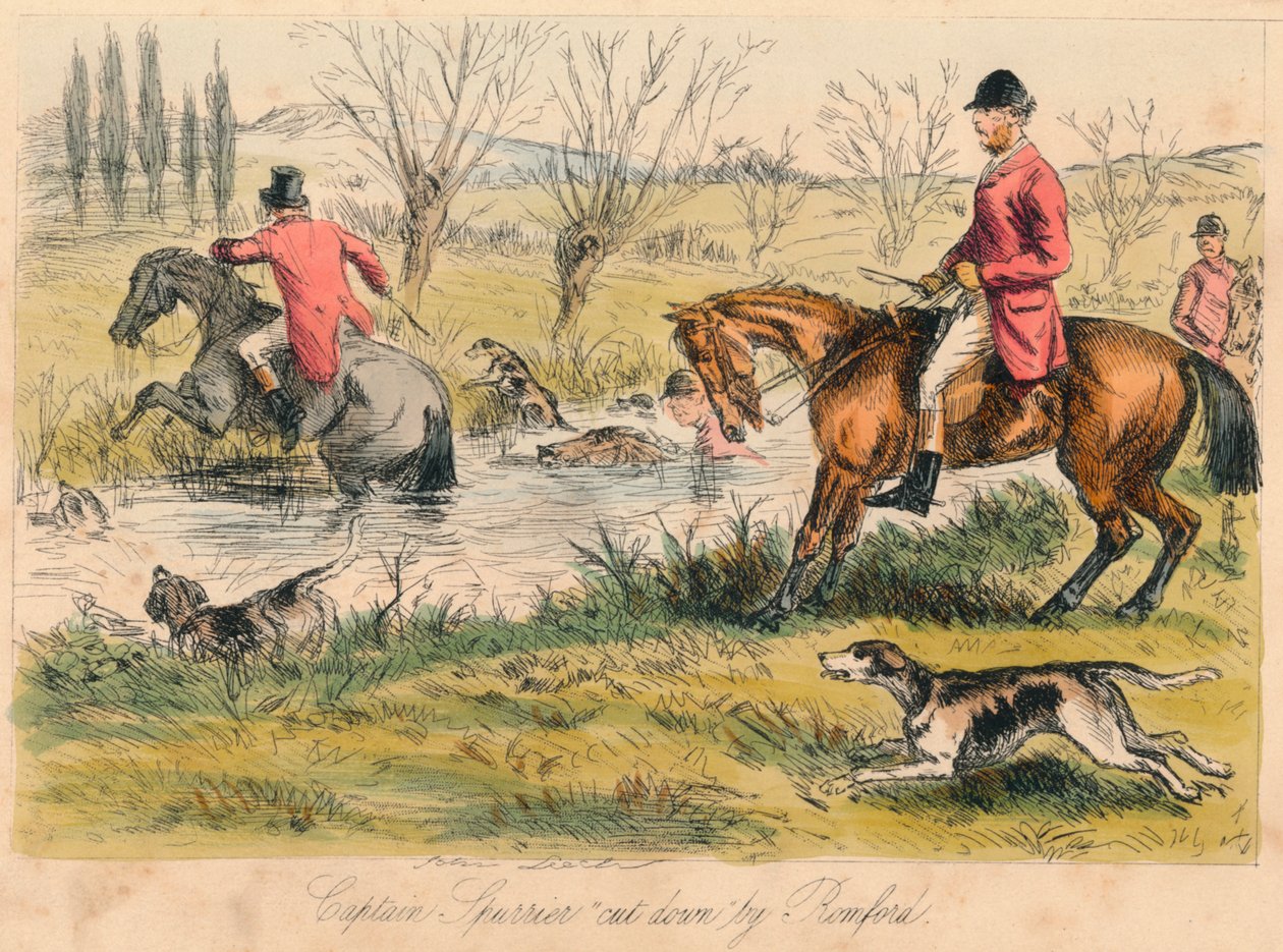 Kaptein Spurrier hugget ned av Romford, 1865. Kunstnere: John Leech, Hablot Knight Browne. av John Leech and Hablot Knight Browne