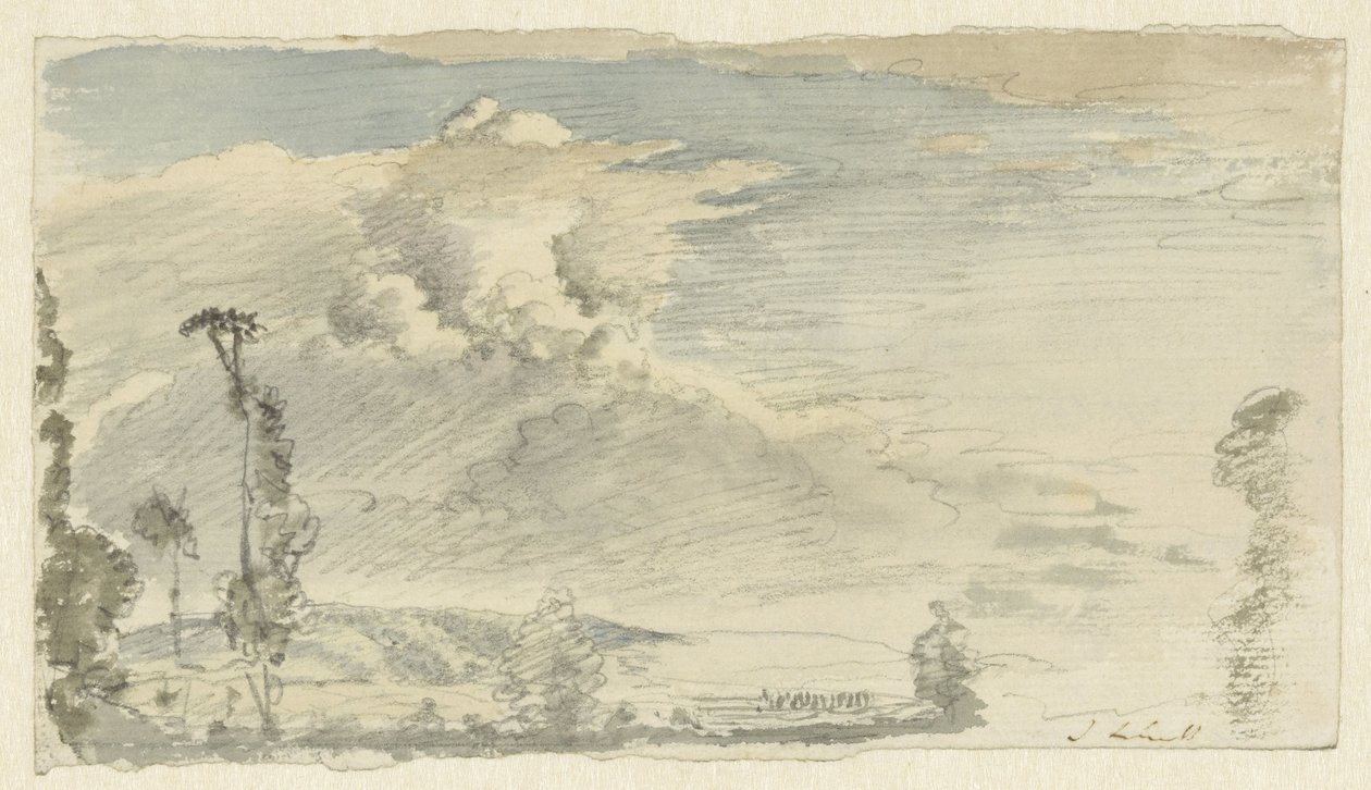 Overskyet himmel over et kupert landskap av John Linnell (II)