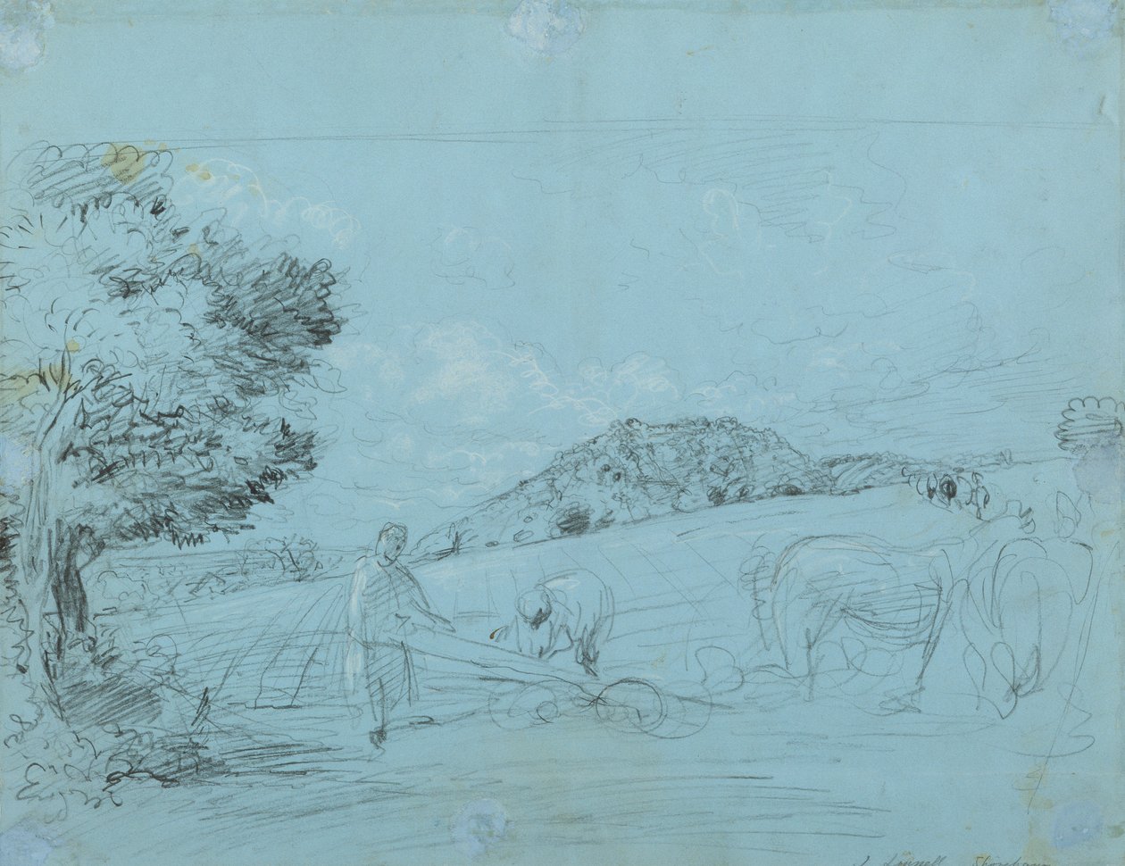 Pløying ved Shoreham (blyant og kritt på papir) av John Linnell