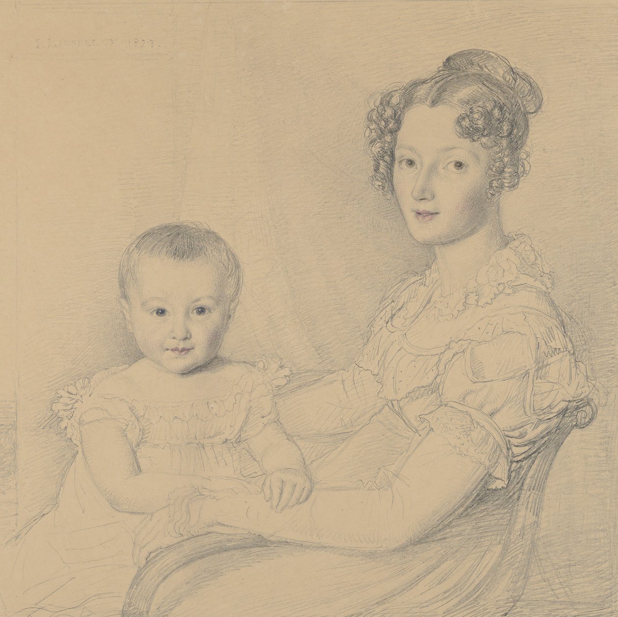 Portrett av en mor og et barn, 1823. av John Linnell