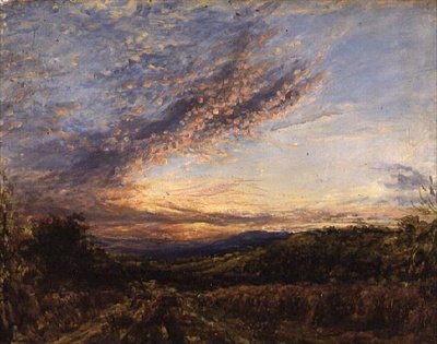 Solnedgang over et Moorland -landskap, tidlig på 1850 -tallet (olje på panel) av John Linnell