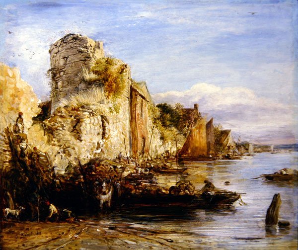 Lossing av båter, Southampton Castle av John Linnell