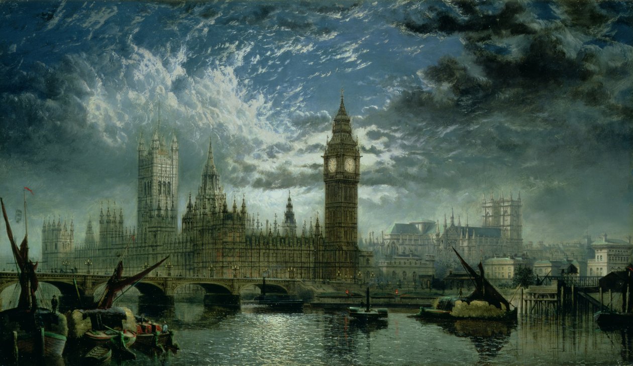 En utsikt over Westminster Abbey og Houses of Parliament, 1870 av John MacVicar Anderson
