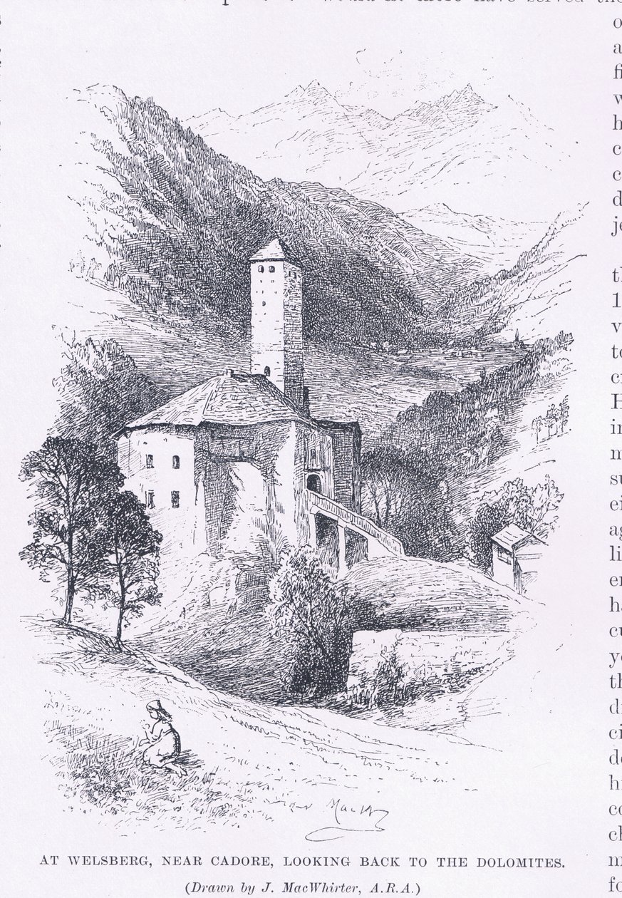 På Welsberg, i nærheten av Cadore, ser tilbake til Dolomittene, fra The Magazine of Art 1893, Cassell and Company av John MacWhirter
