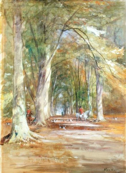 Huntsman in a Clearing (akvarell og kroppsfarge på papir) av John MacWhirter