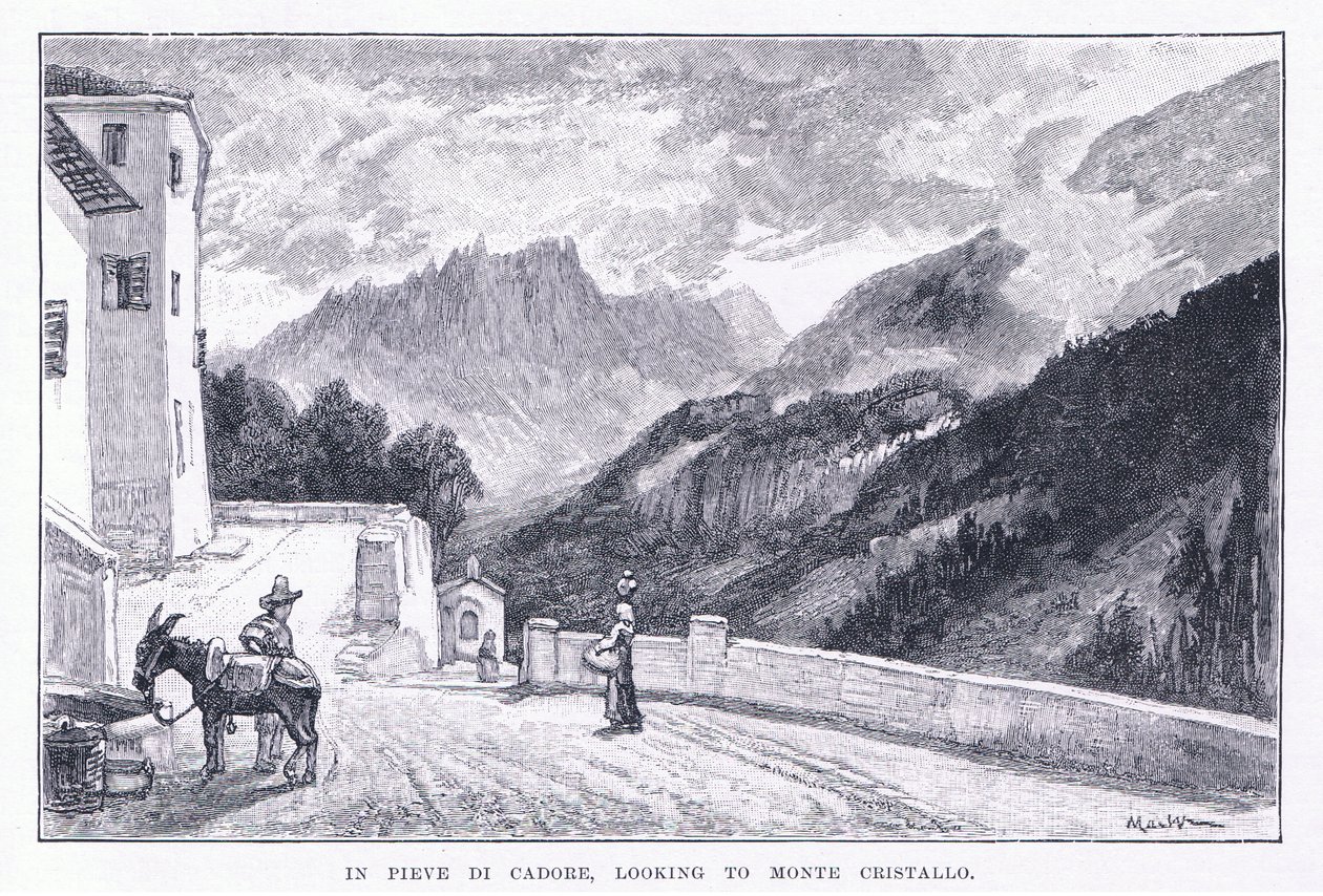 I Pieve Di Cadore, ser til Monte Cristallo, fra The Magazine of Art 1893, Cassell and Company av John MacWhirter